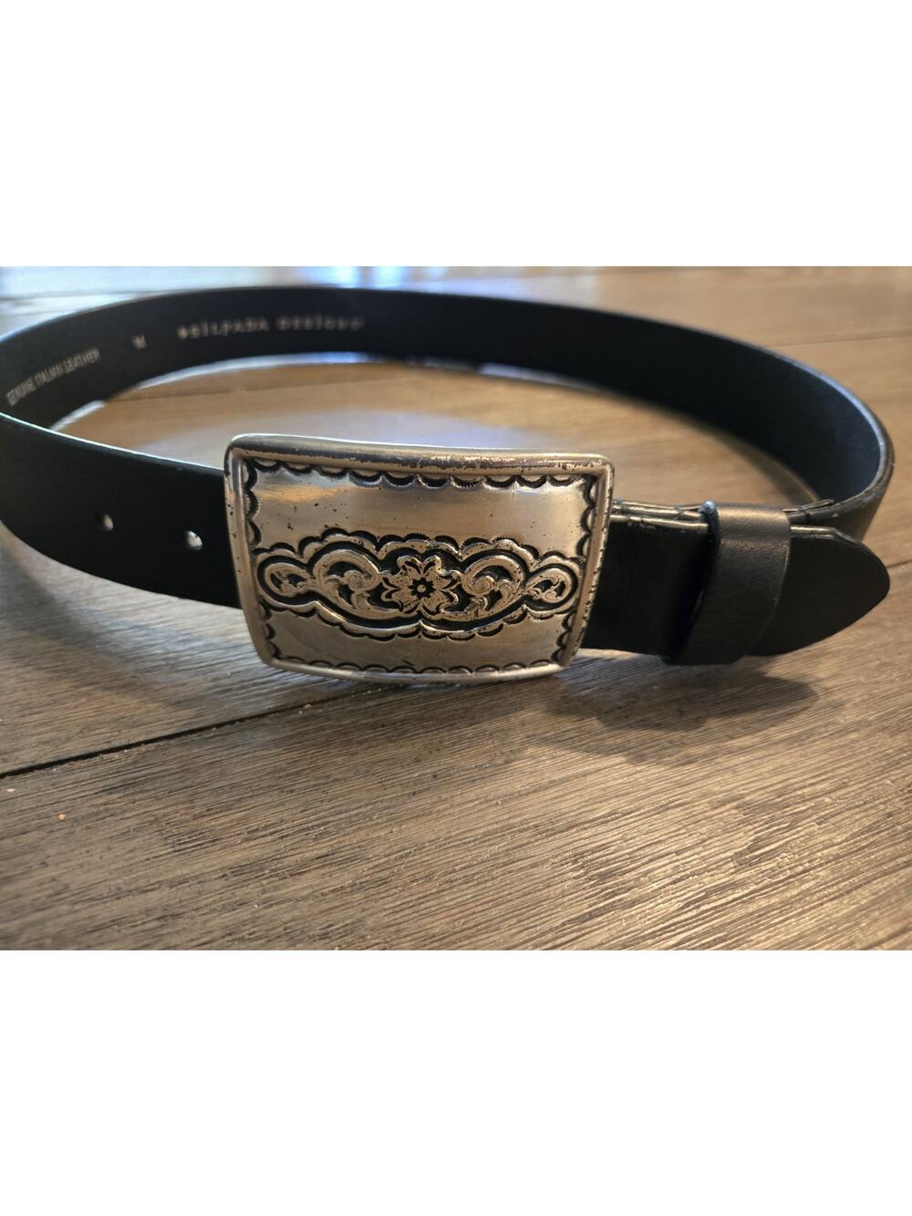 Silpada Designs Black Belt Genuine Italian Leather Silver Tone buckle Medium